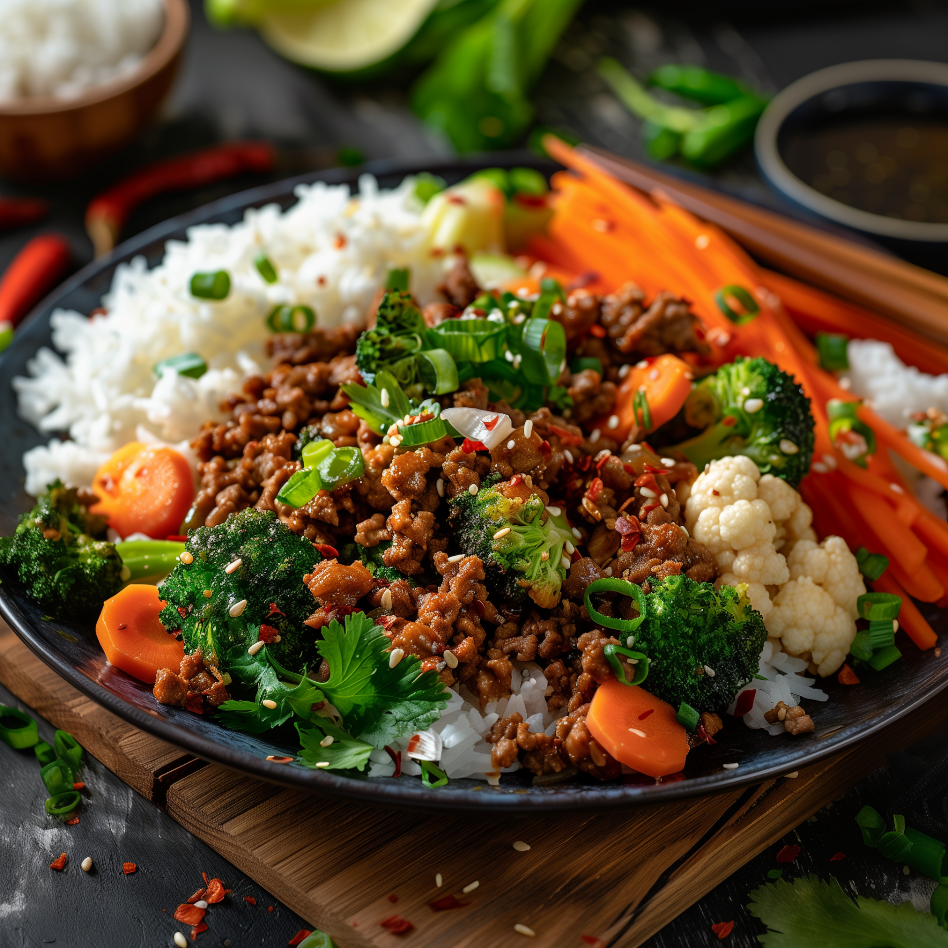 Boeuf asiatique et légumes de saison