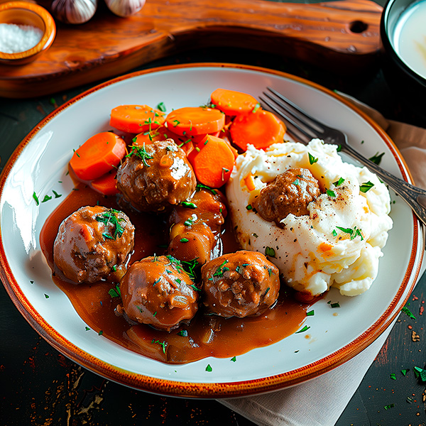 Ragoût de boulettes et purée de pomme de terre