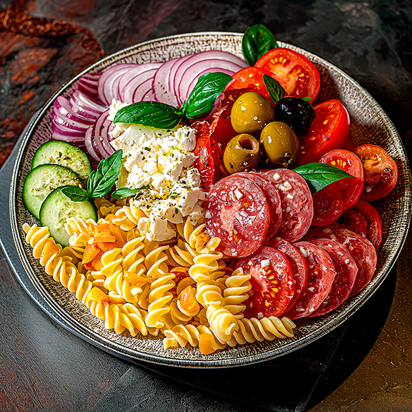 Salade de pate italienne, salami de genes et feta