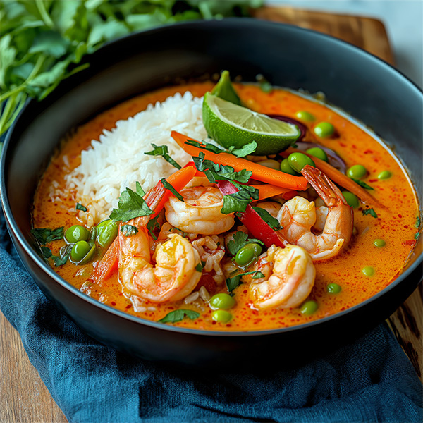 Red curry, shrimp, coconut