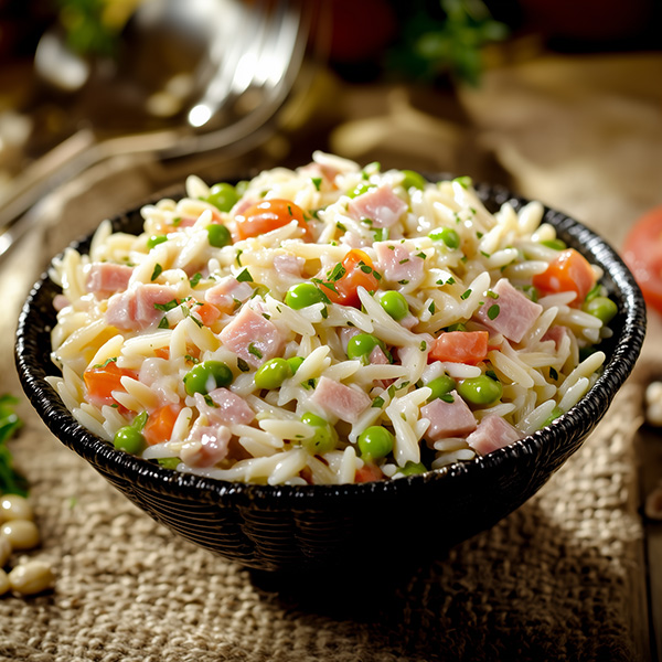 Cold orzo salad with maple ham