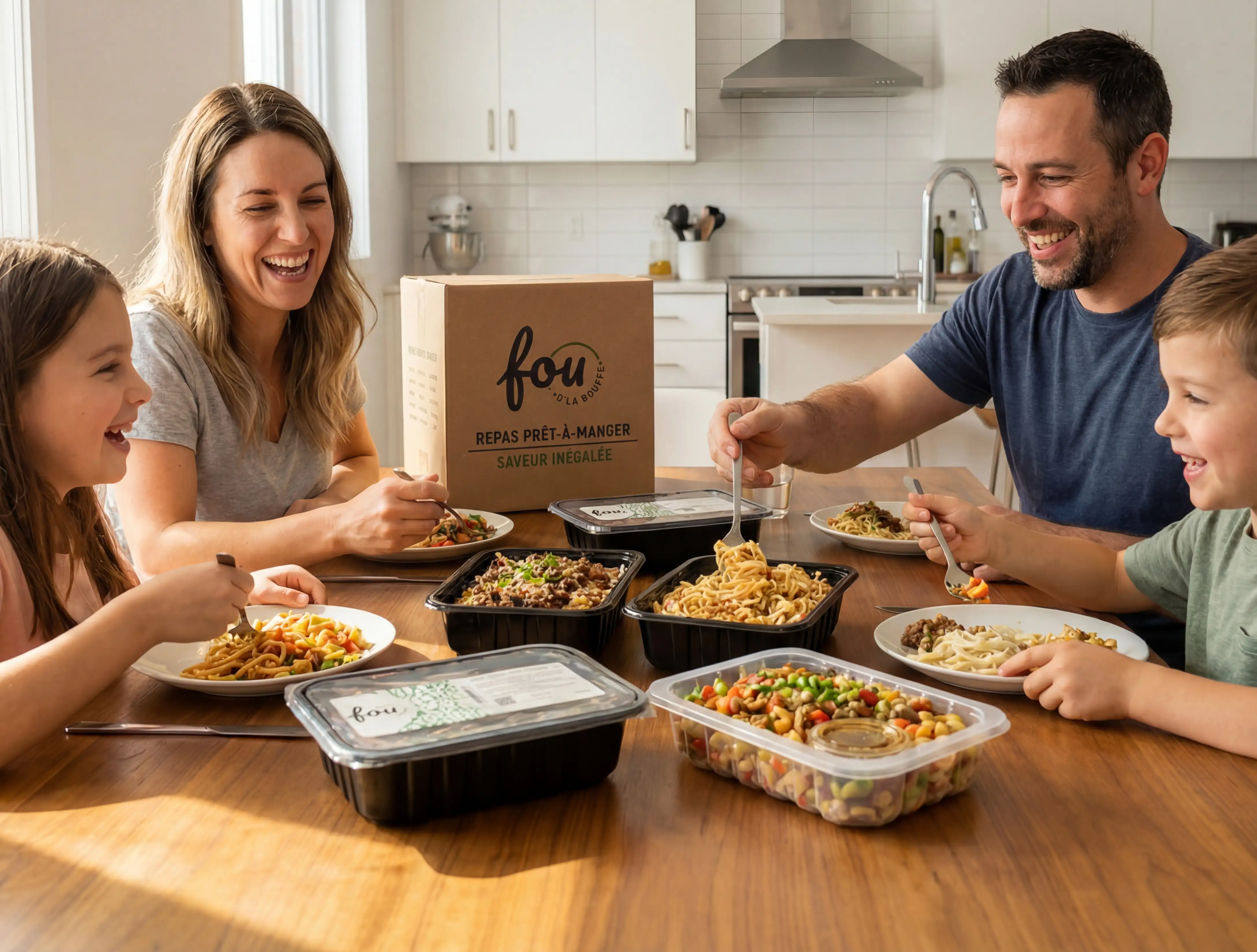 Famille qui profite des repas Fou d'la Bouffe